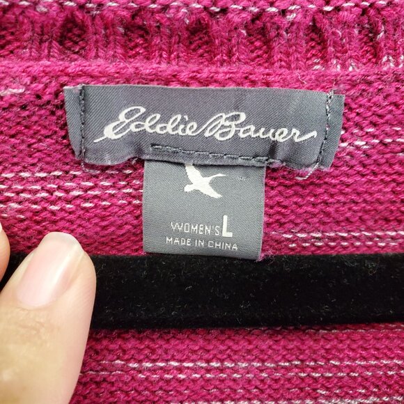 Eddie Bauer Sweater Womens Large Pink Striped Cotton Blend V-Neck Pullover - Picture 2 of 8